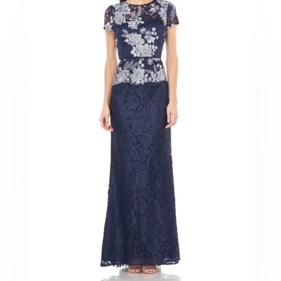 NWT JS Collections 3D Lace Floor Length Gown - Picture 1 of 9